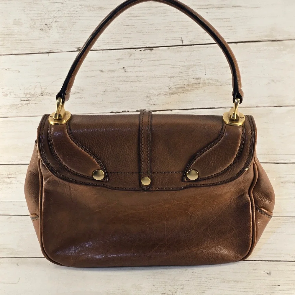 Vintage Y2K Juicy Couture Brown Pebbled Leather Satchel Bag Gold Crest Logo